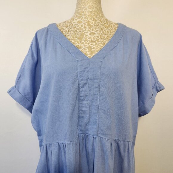 Briggs Ladies Size X-Large Blue Linen Blend V-Neck Pockets Pleated Dress Casual - Picture 3 of 16